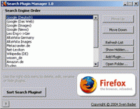 Search Plugin Manager (for Firefox tm) freeware screenshot